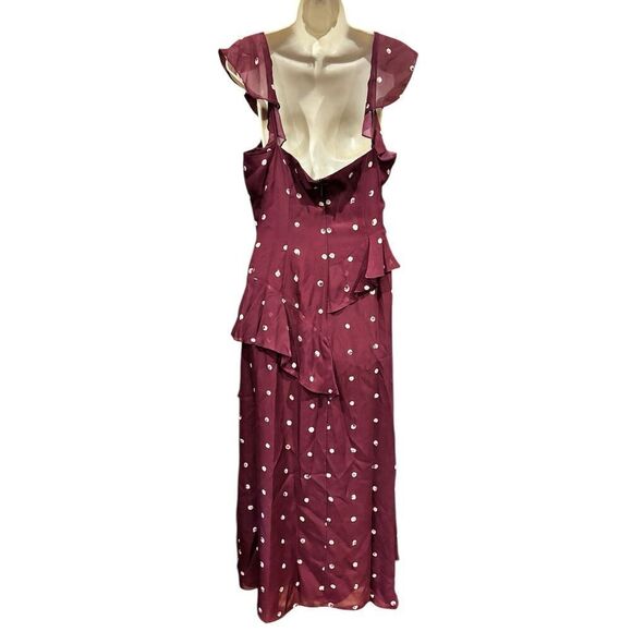 Jason Wu Paint Dot Silk Chiffon Midi-Dress in Burgundy Multi NWT Size 12 - Picture 8 of 11